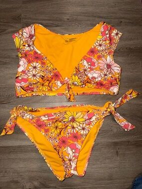 Adore Me Yellow & Pink Floral Bikini Bottoms
